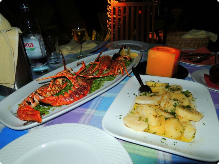 Lobster, typical Croatian potatoes (boiled then drizzled with olive oil and herbs) and swiss chard - not pictured: dinner at Villa Kaliopa in Vis