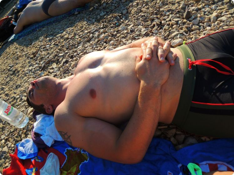 The aftermath, a food coma...both of us passing out on the beach