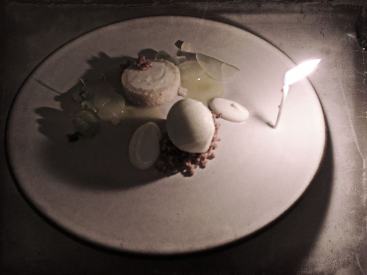 SHEEP'S MILK Cheesecake with Mango & Peanut...and a birthday candle!