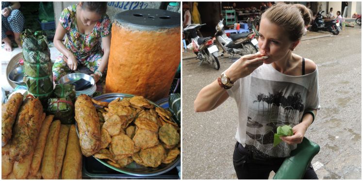 Trying out chả quế; a delicious meat pate flavored with cinnamon, star anis and other spices.